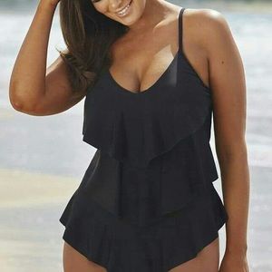 Plus size black ruffle swimsuit